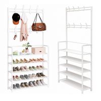 Zapatera con perchero organizador de 5 niveles 171cm Alto - Blanco