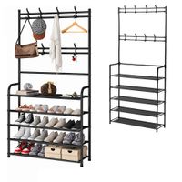 Zapatera con perchero organizador de 5 niveles 171cm Alto - Negro