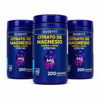 Pack 3 Frascos Citrato de Magnesio  200 g c/u Sabor Limón