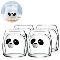 Set de 4 Vaso de Vidrio Borosilicato Doble Capa Modelo Panda
