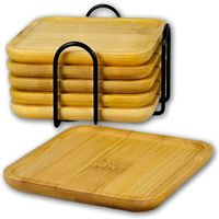 Set de 4 Posavasos de Bambú con Soporte Cuadrado
