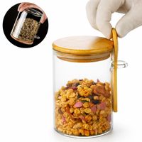 Frasco de Vidrio con Tapa de Bambú y Cuchara 500 ml Redondo