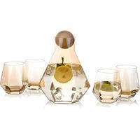 Set De Jarra Con 6 Vasos Diseño Diamante Dorado
