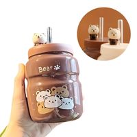 Vaso Tomatodo De Cerámica Con Diseños Bear Kawaii De 500 ml Marrón M2