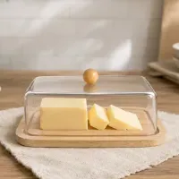 Mantequillera con Base de Bambú Transparente