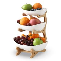 Frutero Decorativo De Tres Niveles Con Bambú