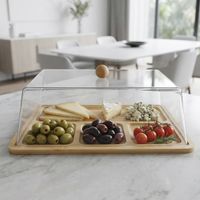 Porta Quesos de Bambú con Tapa Acrílica Rectangular