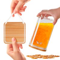 Frasco de Vidrio con Tapa de Bambú y Cuchara 500 ml Cuadrado