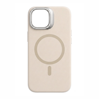 Case iBox soft line para iPhone 15 con magsafe, soporte en cámara y material de silicona, metal y microfibra, beige