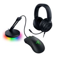 Kit gamer Razer: Audífonos Kraken x Lite + Mouse Deathadder Essential + Sujetador de cables Bungee V3 Chroma, negro
