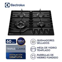 Encimera a gas 4 hornillas 60cm mesa de vidrio Electrolux KE4CB