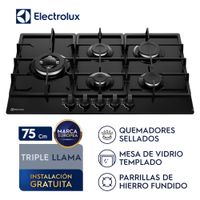 Encimera a gas 5 hornillas 75cm mesa de vidrio Electrolux KE5CB