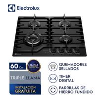 Encimera a gas 4 hornillas 60cm mesa de vidrio Electrolux KE4CT