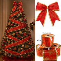 Set de 3 Rollos de Cintas Decorativas Navideña 9 MTS con Alambre para lazos