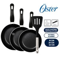Pack x3 Sartenes de Aluminio Oster + Espátula Nylon