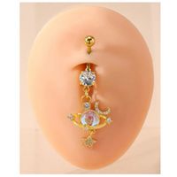 Piercing para ombligo planeta, estrella y luna dorado