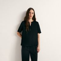 Blusa Mujer Sfera Manga Corta Botones Negro