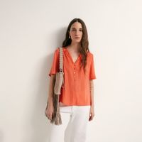 Blusa Mujer Sfera Manga Corta Botones Coral