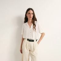 Blusa Mujer Sfera Manga Corta Botones Blanco