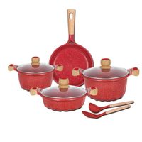 Juego De Olla Roca Volcánica Anti-adherente 9pcs Color Rojo - MGC
