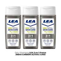Gel Y Shampoo Lea 3 En 1 Frasco 300ml Carbón Activo 3 Unid