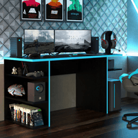 Escritorio Gamer Moderno para PC y Consola Negro/Azul