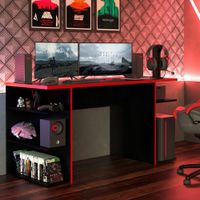 Escritorio Gamer Moderno para PC y Consola Negro/Rojo