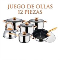 JUEGO DE OLLAS DE COCINA 12 PIEZAS ACERO INOXIDABLE KAISA VILLA KV-1004 CON DETALLES DORADOS