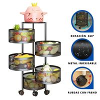 ORGANIZADOR FRUTERO VERDULERO 5 NIVELES REDONDO COLOR NEGRO ACERO INOXIDABLE