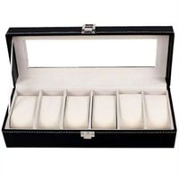 CAJA ORGANIZADORA DE RELOJES 6 ESPACIOS CON TAPA DE VIDRIO COLOR NEGRO
