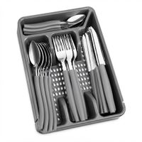 SET DE CUBIERTOS ACERO INOXIDABLE CON MANGO DE PLASTICO Y ORGANIZADOR DE CAJON MODELO GRANDE x25PCS