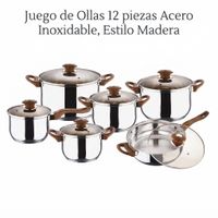 JUEGO DE OLLAS DE COCINA 12 PIEZAS ACERO INOXIDABLE KAISA VILLA KV-1006 CON DETALLES ESTILO MADERA