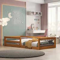 Cama Montessori Inti de plaza y media en madera de pino chileno color caoba. Diseño seguro, elegante