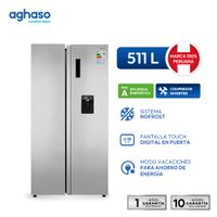 Refrigeradora AGHASO Side by Side 511L Inverter AutoSense Gris REFR-AGH015