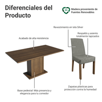 Juego de Comedor Renata con 6 Sillas Marrón/Silver