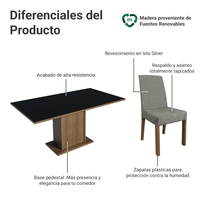 Juego de Comedor Renata con 6 Sillas Marrón/Negro/Silver