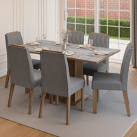 Juego de Comedor Bosque con 6 Sillas Marrón/Gris/Silver
