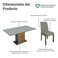 Juego de Comedor Renata con 6 Sillas Marrón/Gris/Silver