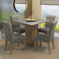 Juego de Comedor Livia con 4 Sillas Marrón/Gris/Silver
