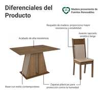 Juego de Comedor Beverly con 6 Sillas Marrón/Crema/Beige