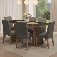 Juego de Comedor Simone con 6 Sillas Marrón/Negro/Silver