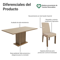 Juego de Comedor Renata con 6 Sillas Marrón/Crema/Imperial
