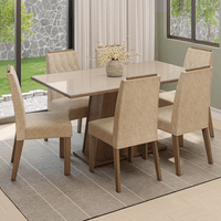 Juego de Comedor Peônia con 6 Sillas Tablero de Madera y Cristal
