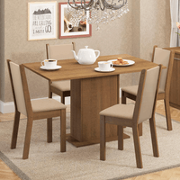 Juego de Comedor Talita con 4 Sillas Marrón/Crema/Sintético Beige