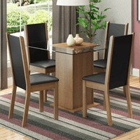 Juego de Comedor Aline con 4 Sillas Encimera Cuadrada de Cristal Marrón/Negro