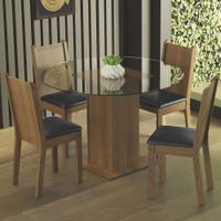 Juego de Comedor Débora con 4 Sillas Encimera Redonda de Cristal Marrón/Negro