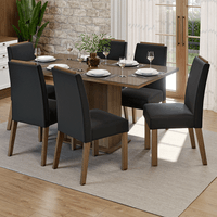 Juego de Comedor Dália con 6 Sillas Tablero de Madera y Cristal Marrón/Oxford