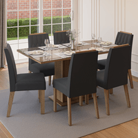 Juego de Comedor Azaleia con 6 Sillas Tablero de Madera y Cristal Marrón/Oxford
