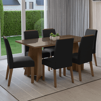 Juego de Comedor Madrid con 6 Sillas Tablero de Madera y Cristal Marrón/Oxford