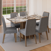 Juego de Comedor Azaleia con 6 Sillas Tablero de Madera y Cristal Marrón/Silver